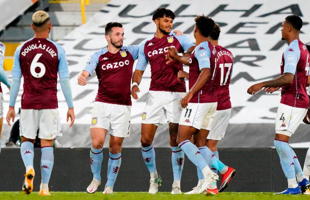 Aston Villa celebrate their third goal