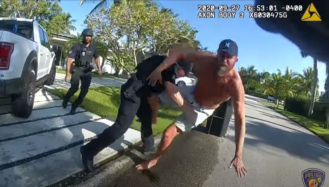 Brad Parscale, former digital campaign staffer for Donald Trump, is tackled by Fort Lauderdale police following a standoff in September.  