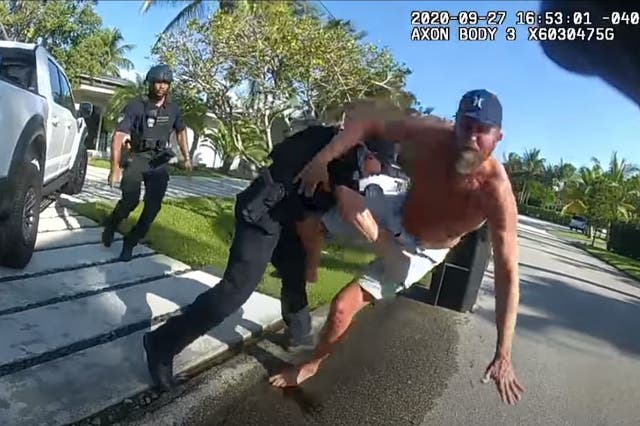 Brad Parscale, former digital campaign staffer for Donald Trump, is tackled by Fort Lauderdale police following a standoff in September.  