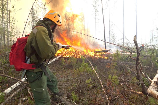 Firefighters tackle a blaze in northern Russia