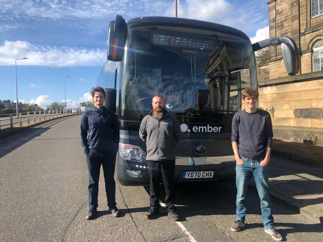 Going places? Keith Bradbury, driver Mark Addison and Pierce Glennie of Ember