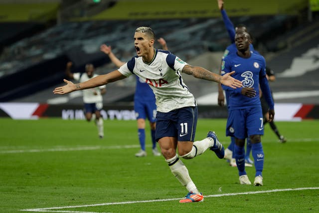 Erik Lamela celebrates scoring Tottenham's equaliser