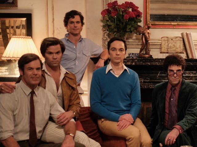 Tuc Watkins, Andrew Rannells, Matt Bomer, Jim Parsons and Zachary Quinto in Netflix's 'The Boys in the Band'