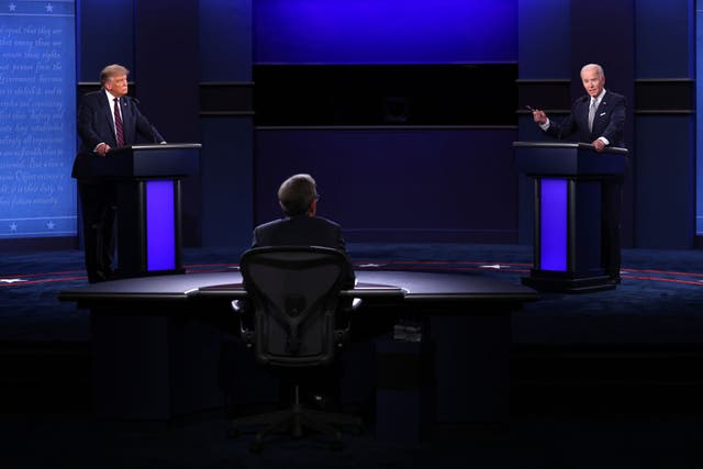 Donald Trump and Democratic presidential nominee Joe Biden debating in Cleveland, Ohio.