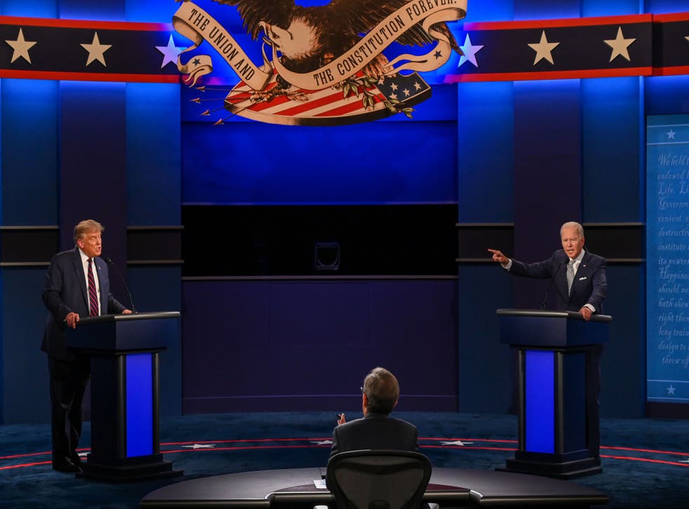 Donald Trump and Joe Biden exchange remarks in a heated televised debate in Ohio on 29 September, 2020.