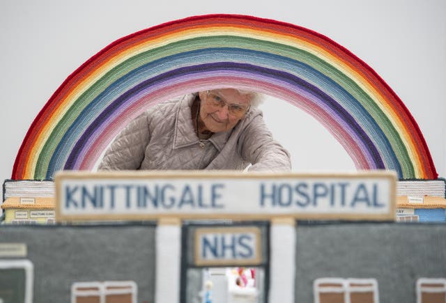 Margaret Seaman, 91, with her creation The 'Knittingale' a model hospital