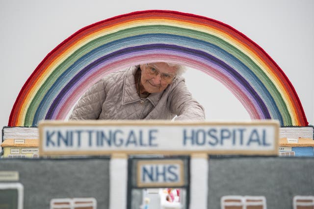 Margaret Seaman, 91, with her creation The 'Knittingale' a model hospital