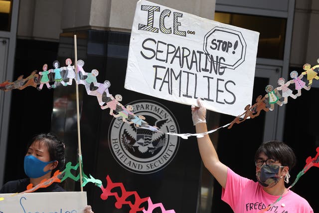 <p>Protesters rally in front of the U.S. Immigration and Customs Enforcement headquarters, demanding the release of immigrants in ICE detention due to the dangers posed by the coronavirus pandemic July 17, 2020 in Washington, DC.&nbsp;</p>