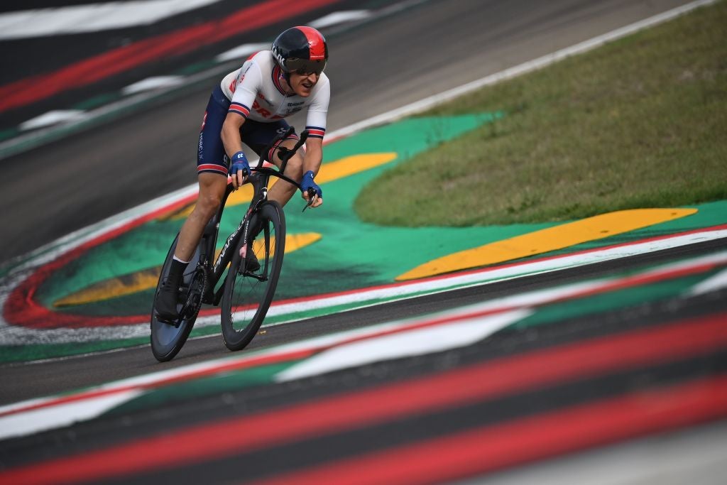 Geraint Thomas in action in Imola, Emilia-Romagna, Italy