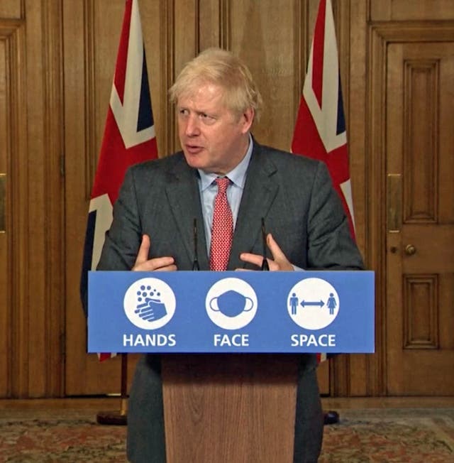 Boris Johnson during a media briefing in Downing Street