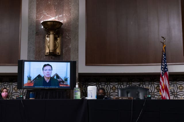 Former FBI Director James Comey testified via videoconference before the Senate Judiciary Committee on Wednesday.