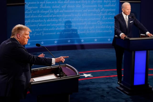Donald Trump speaks during the first presidential debate against Joe Biden. Despite Mr Trump's claims, Mr Biden's aides say he will be at the next two scheduled debates. 