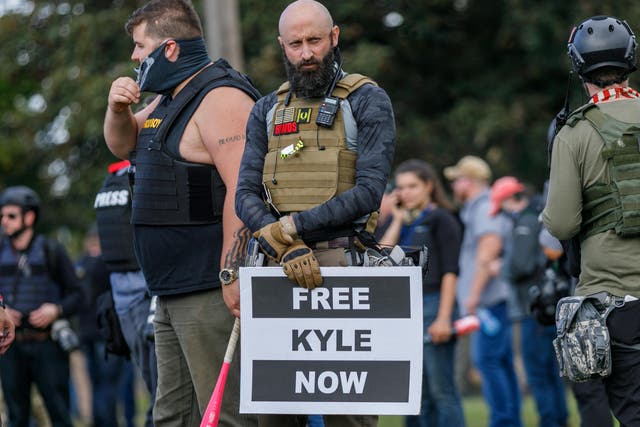 Kyle Rittenhouse's name displayed at a Proud Boys rally in Oregon