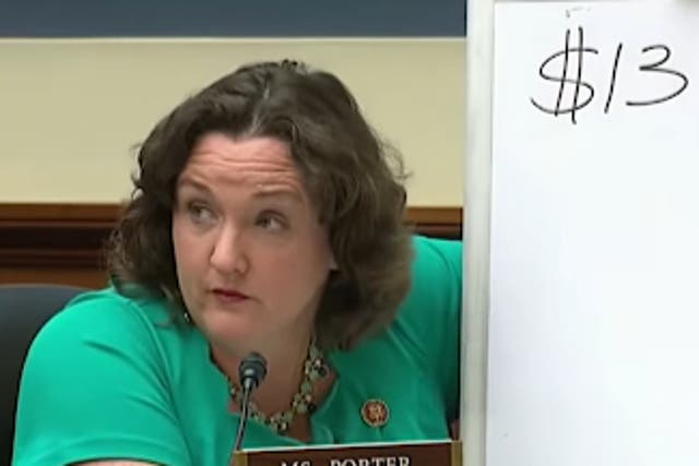 <p>Congresswoman Katie Porter, with her  ‘whiteboard of truth’ is known for her rapid-fire grilling of powerful executives</p>