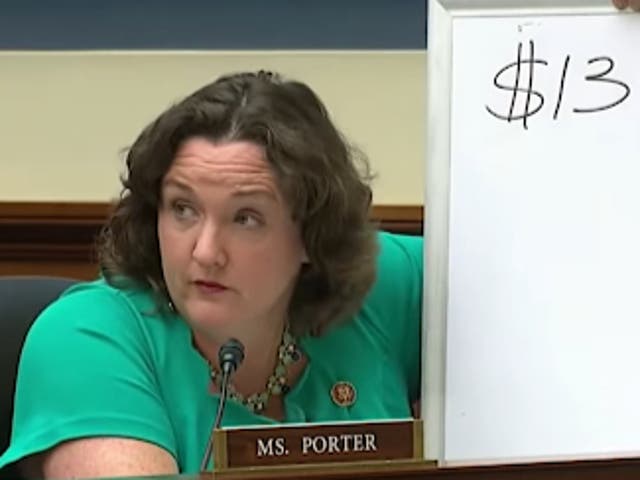 <p>Congresswoman Katie Porter, with her  ‘whiteboard of truth’ is known for her rapid-fire grilling of powerful executives</p>