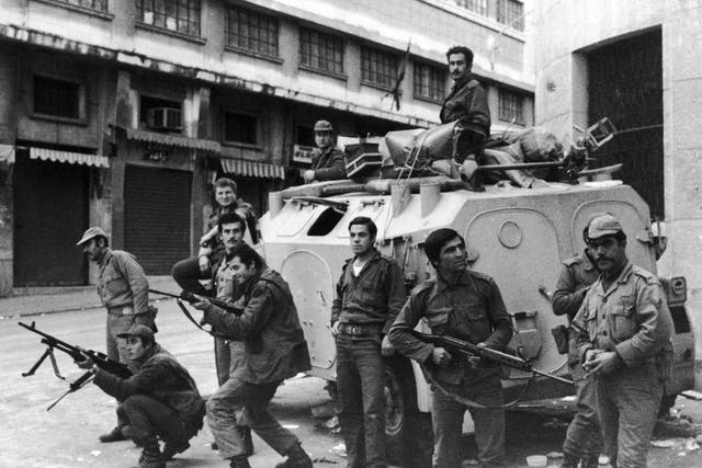 Security forces in Beirut during the Civil War in Lebanon, December 1975