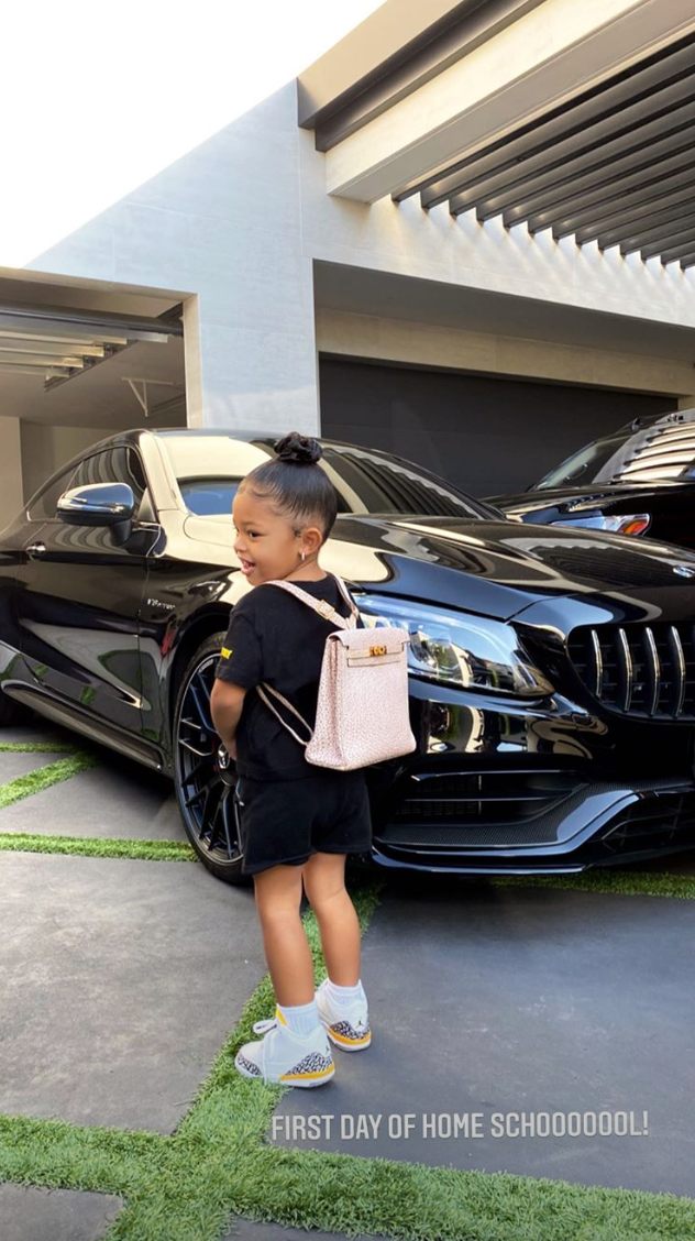 Kylie Jenner shows daughter Stormi wearing a Hermès backpack for school
