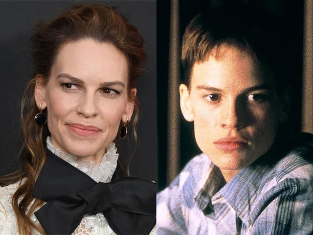 Hilary Swank in early 2020, and in 'Boys Don't Cry'
