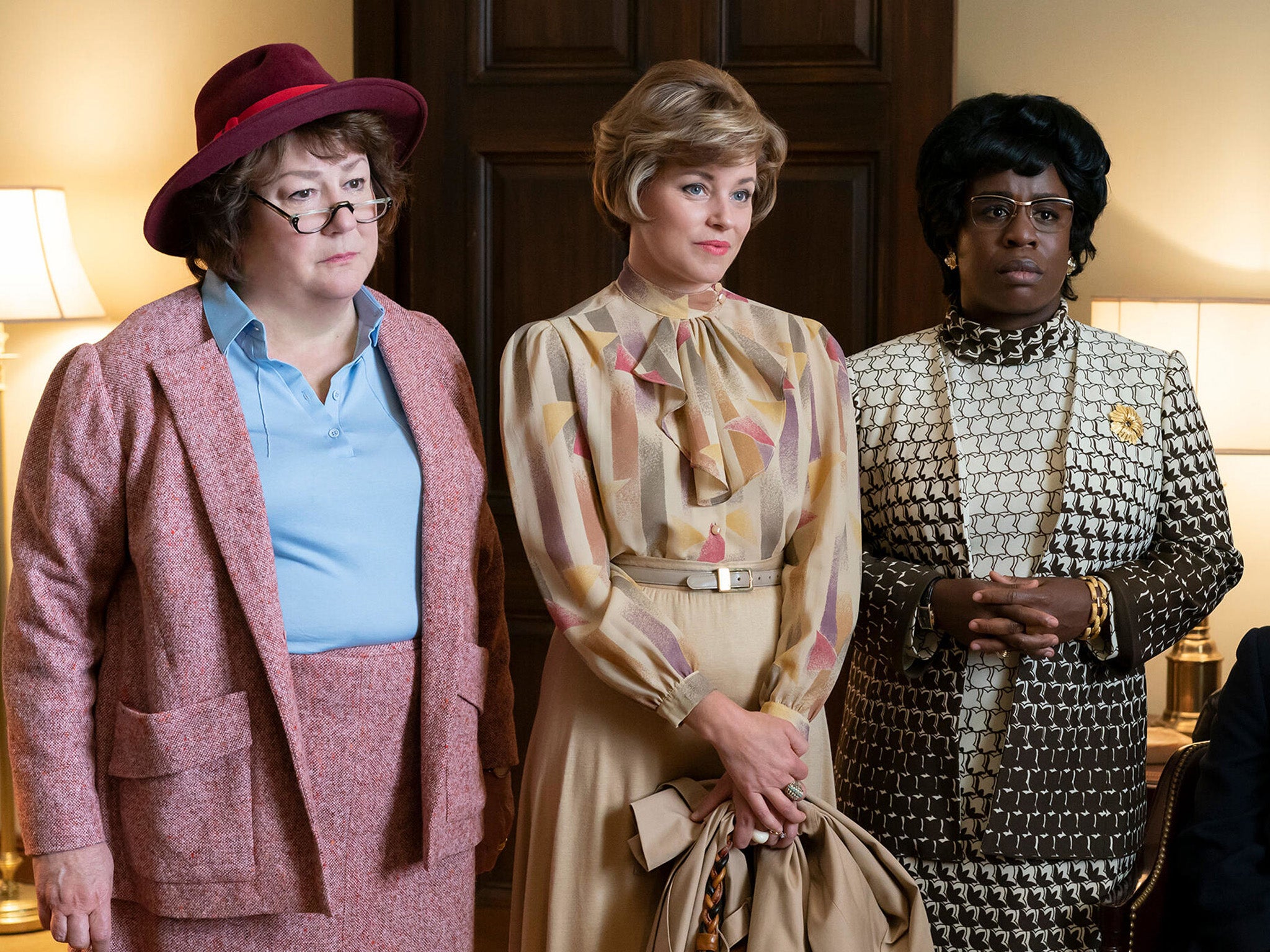Aduba as Shirley Chisholm, alongside Margo Martindale and Elizabeth Banks, in 'Mrs America'