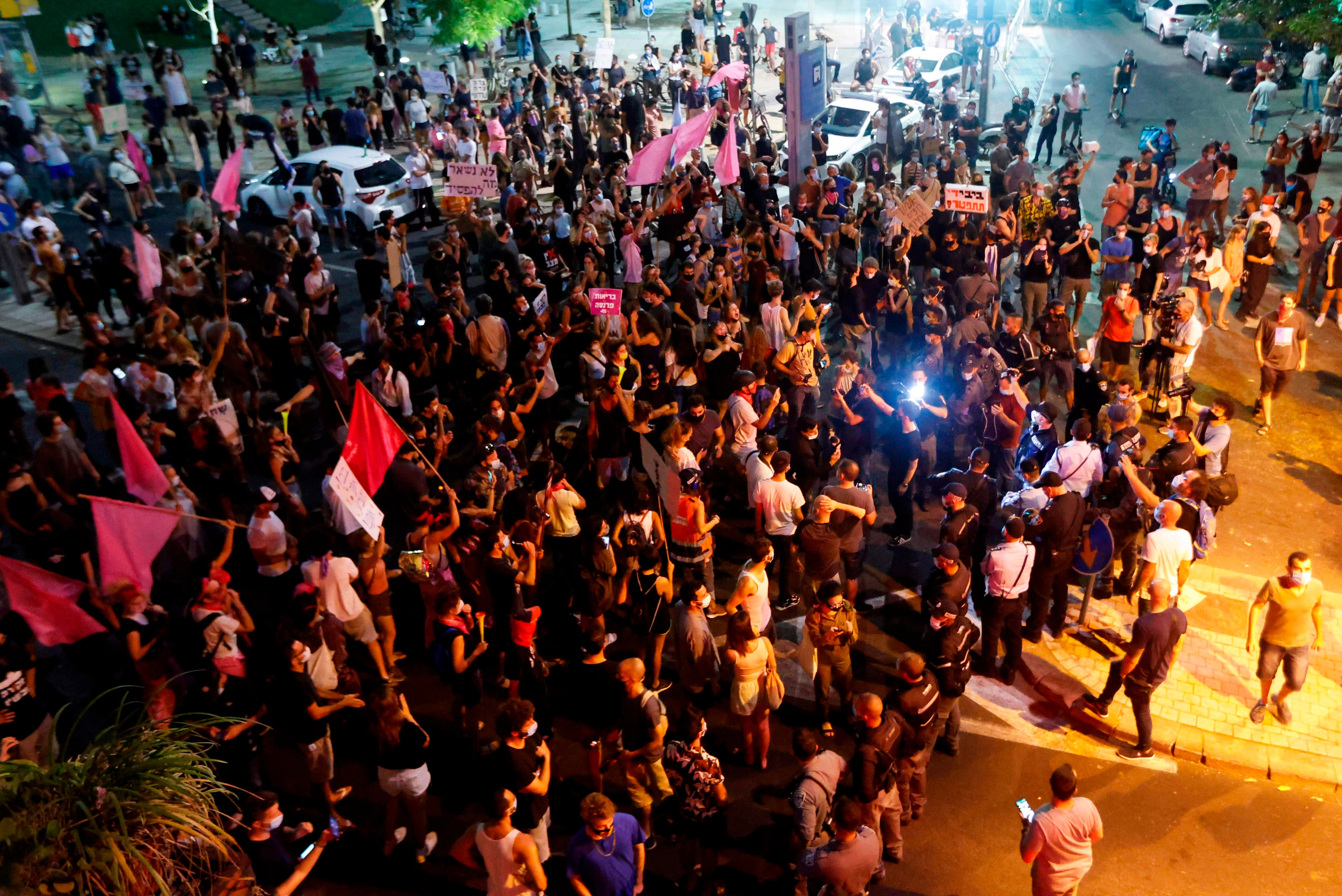 Anti-government protesters gather in Tel Aviv