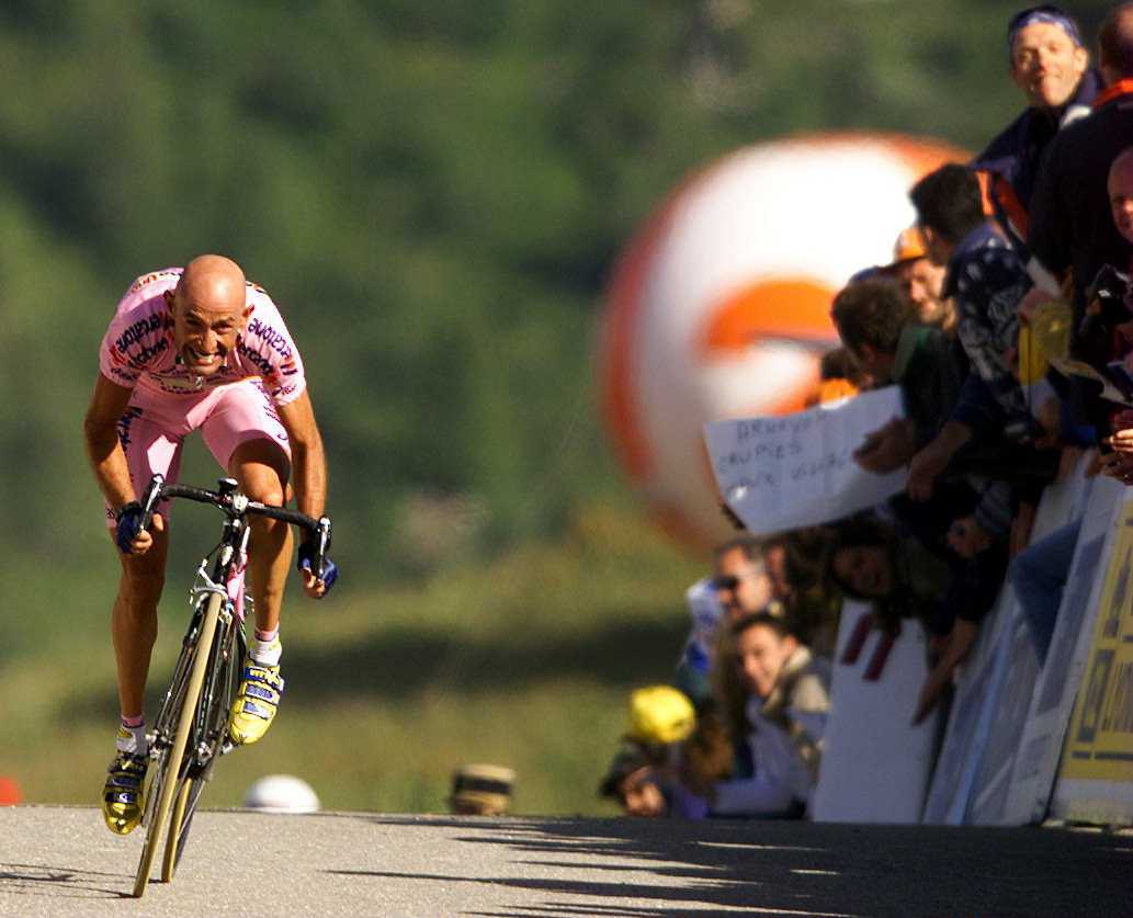 Marco Pantani, here in the maglia rosa, was known for his attacking climbing