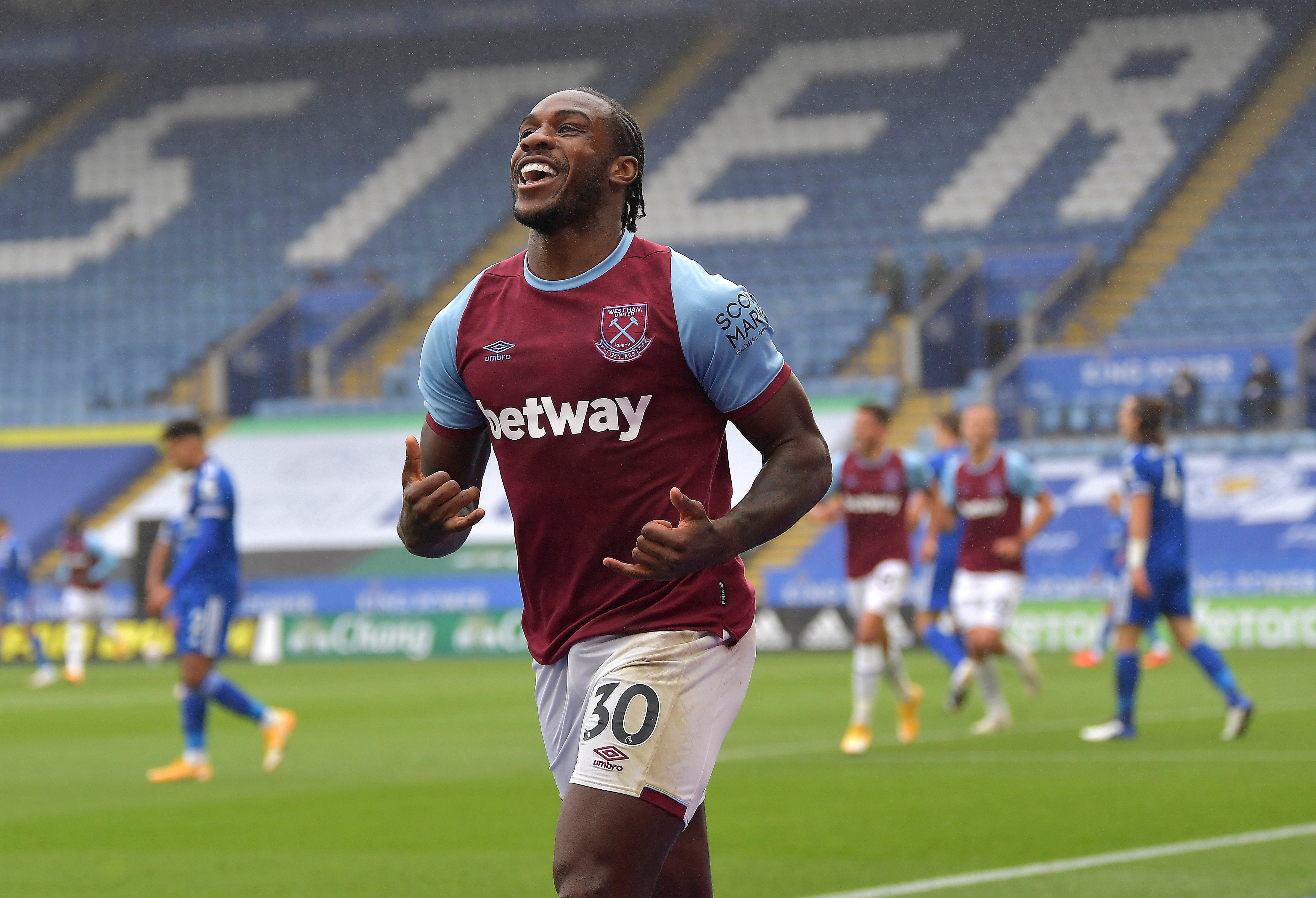 Michail Antonio celebrates scoring the opening goal for West Ham