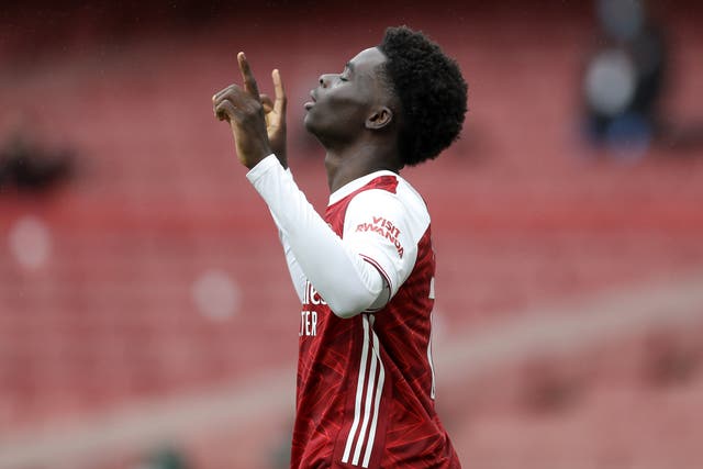 Bukayo Saka celebrates scoring Arsenal's opener