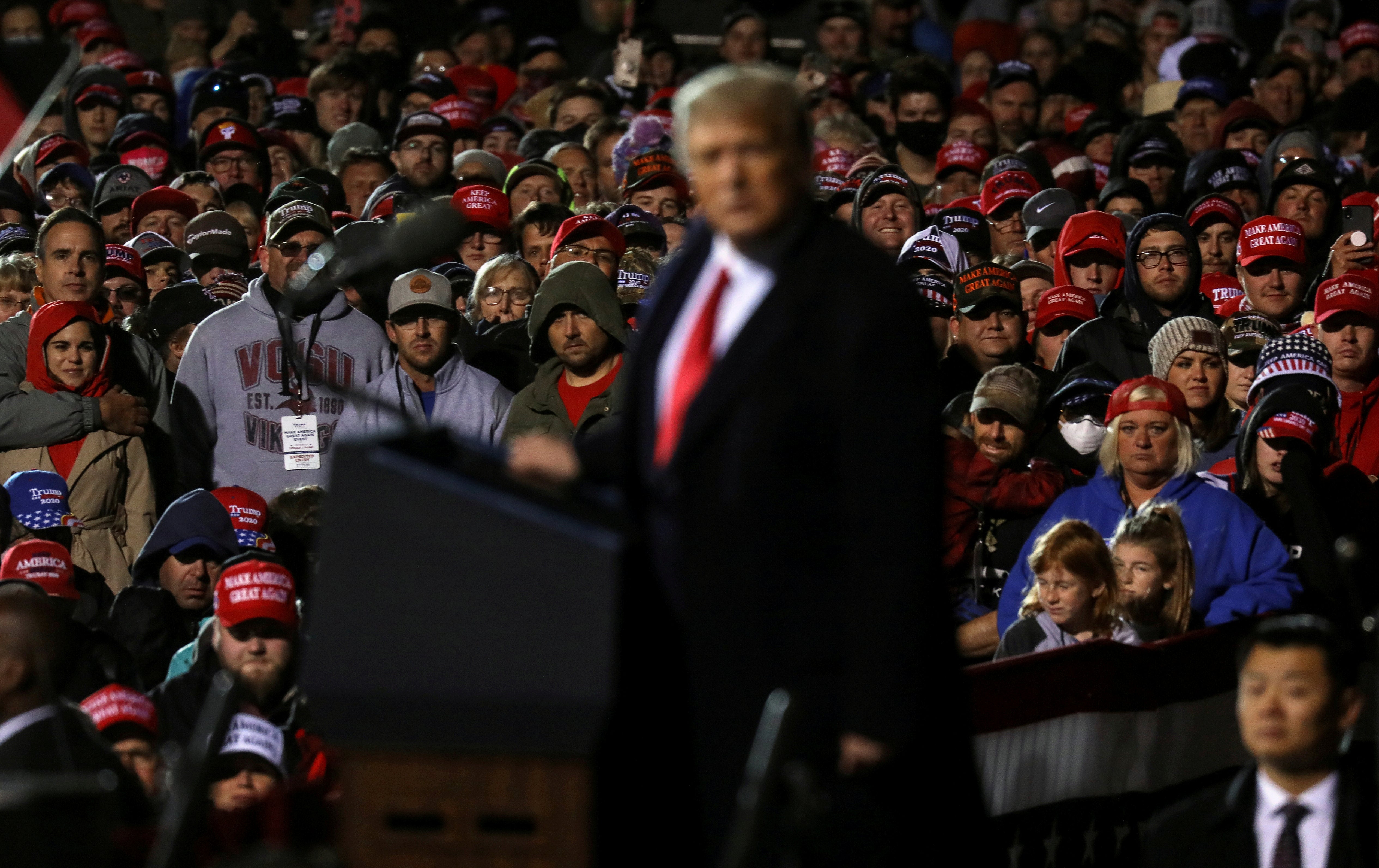 Donald Trump addresses a crowd in Duluth, MN