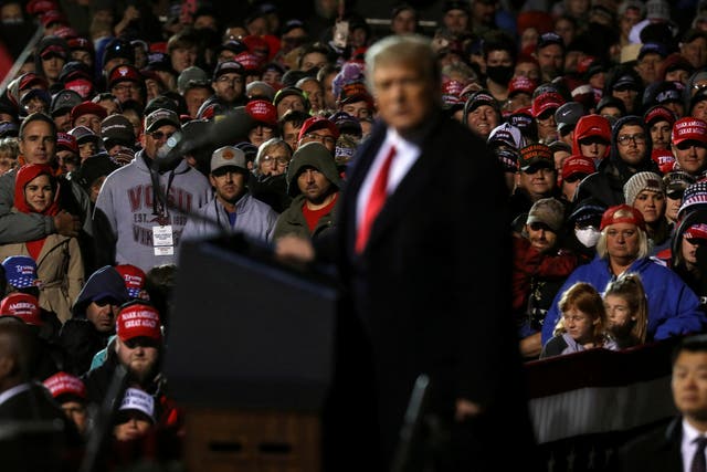 Donald Trump addresses a crowd in Duluth, MN