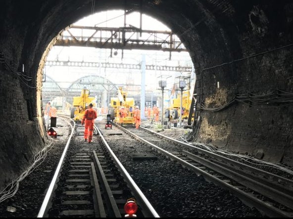 Work station: Network Rail crew at the Gasworks Tunnel, just outside King's Cross station in London