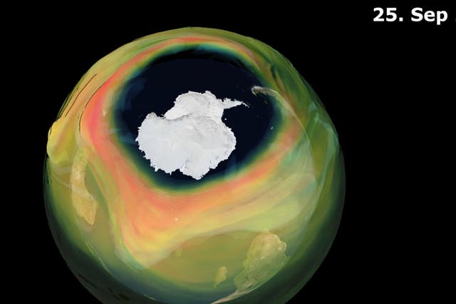 Copernicus Atmosphere Monitoring Service graphic of the ozone hole over Antarctica on 25 September 2020