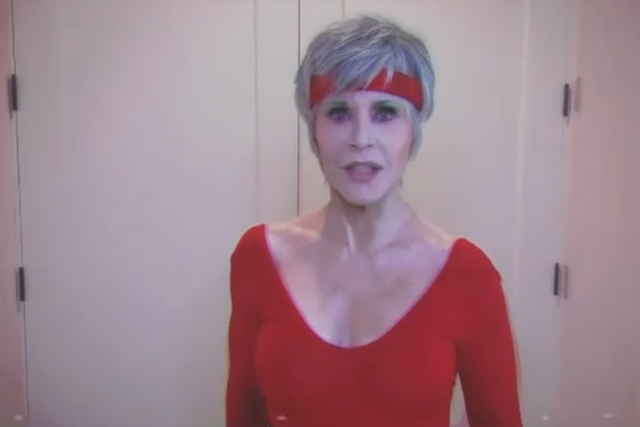Jane Fonda hosts 80-style celebrity workout to promote voting