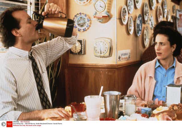<p>Bill Murray and Andie Macdowell in Groundhog Day (1993)</p>