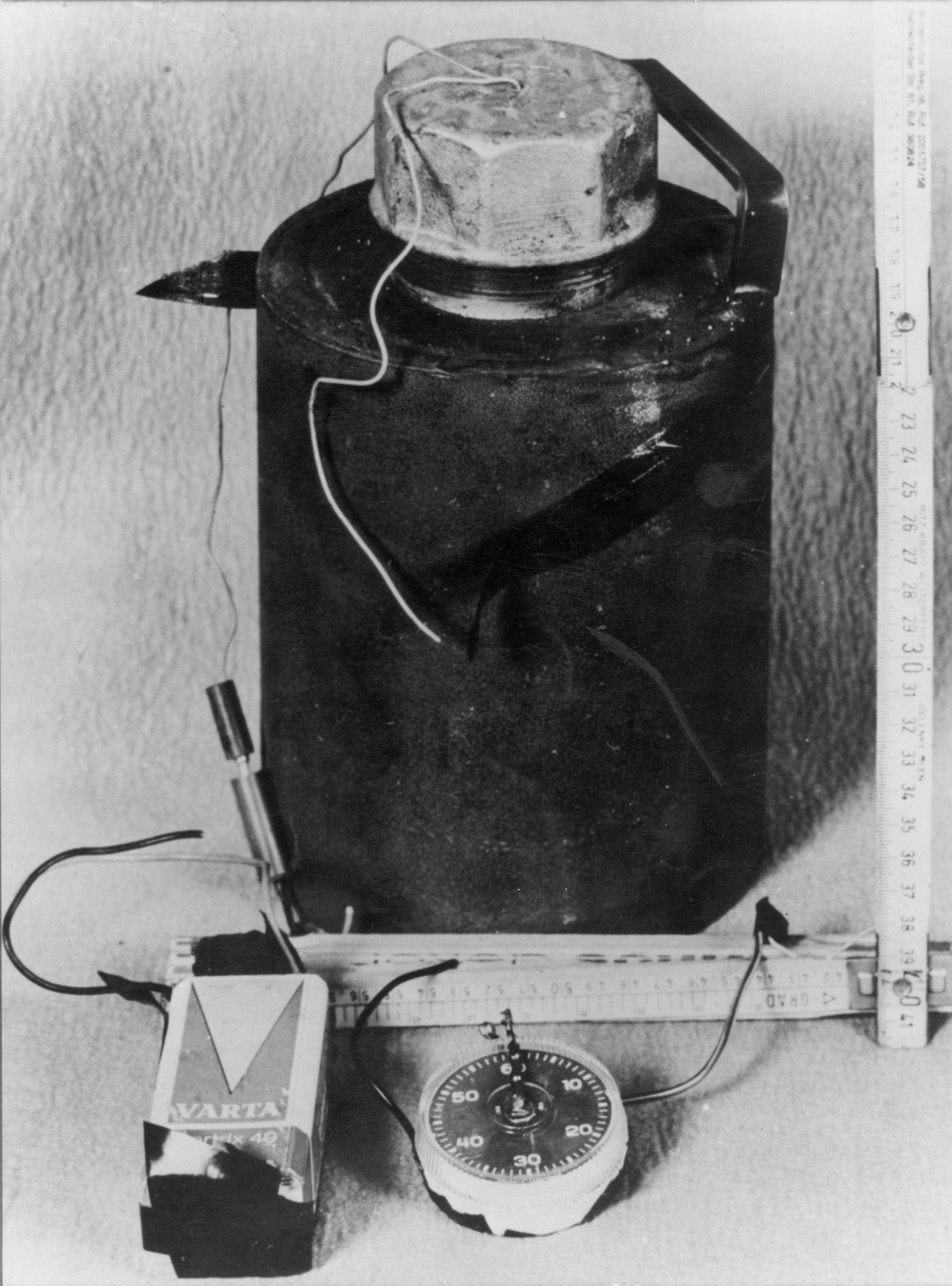 An unexploded home-made bomb used in the 1972 bombing campaign