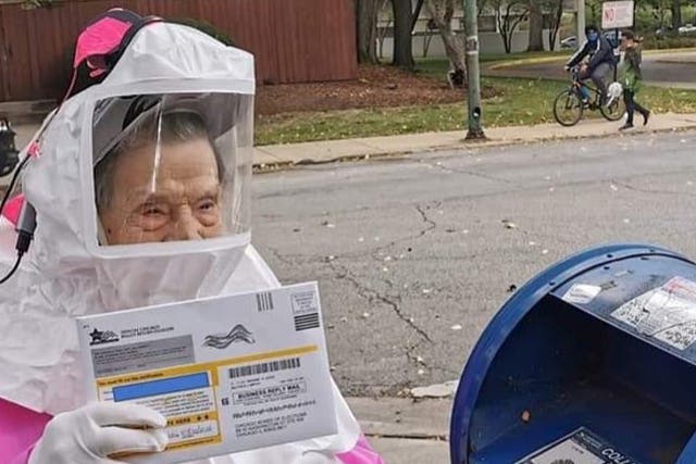 Beatrice Lumpkin, 102-year-old former teacher, casts her vote-by-mail ballot in Chicago, U.S., October 1, 2020