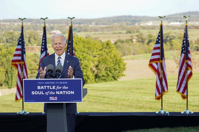 Democratic U.S. presidential nominee Joe Biden campaigns in Gettysburg, Pennsylvania