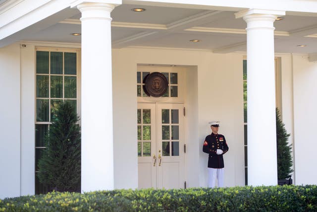 When a Marine is posted outside the West Wing, the president is in the Oval Office