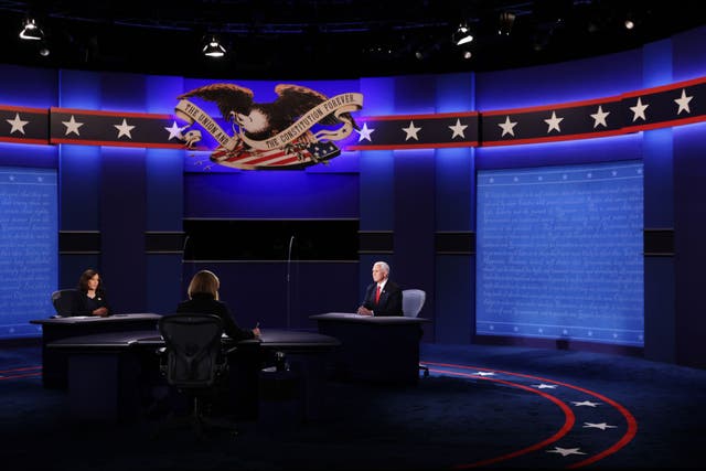 Senator Kamala Harris and Vice President Mike Pence debate in Salt Lake City, Utah.