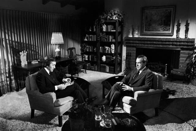 Frost interviewing former president Richard Nixon in a rented house near Nixon’s in San Clemente in 1977