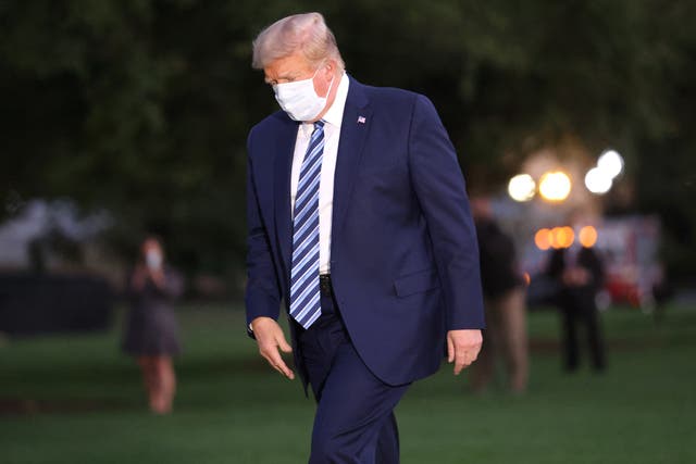 US President Donald Trump returns to the White House from Walter Reed National Military Medical Centre on 5 October 05, 2020 in Washington, DC