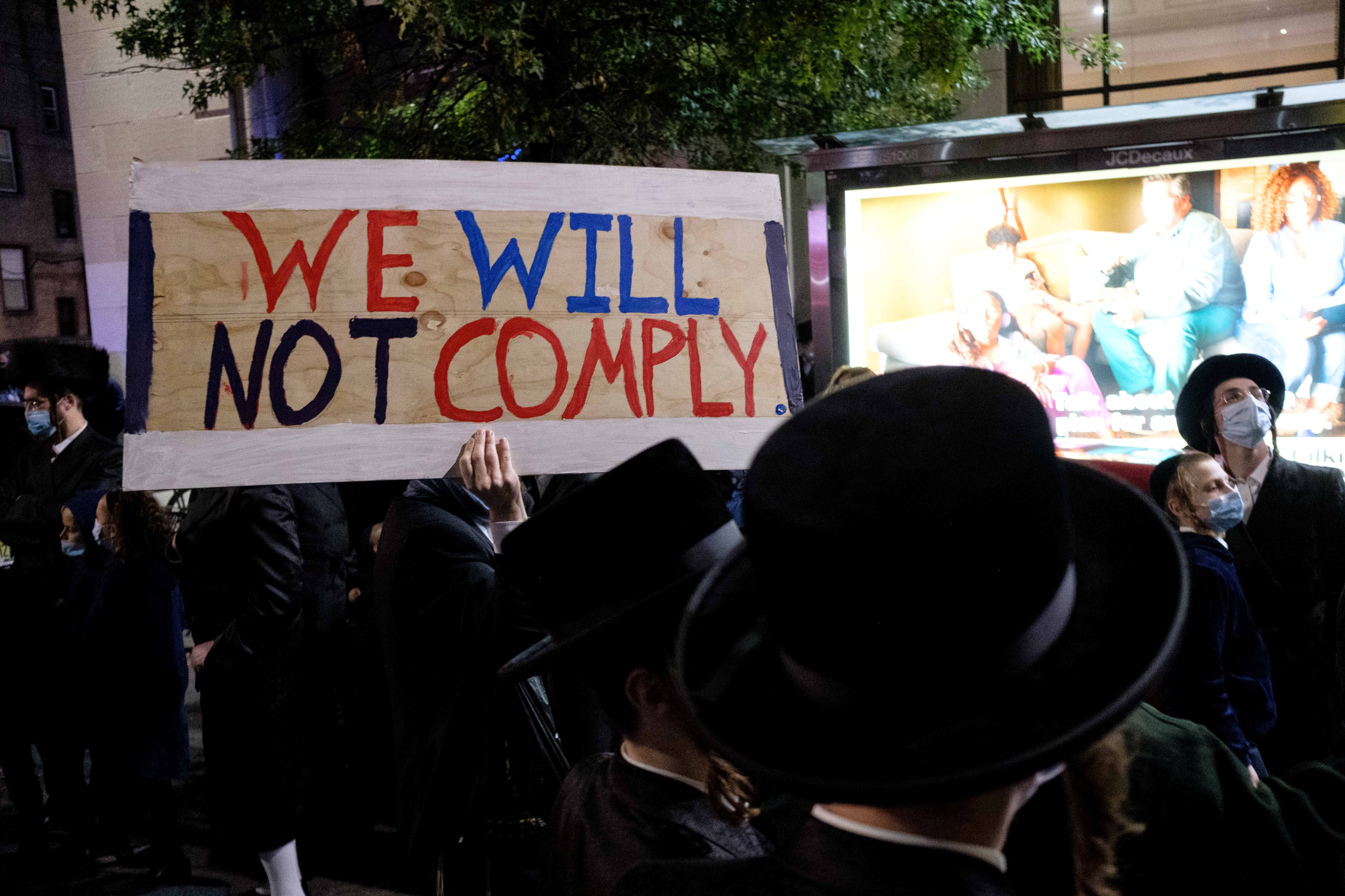 Ultra-Orthodox Jews gather in Borough Park in New York to protest Covid-19 restrictions