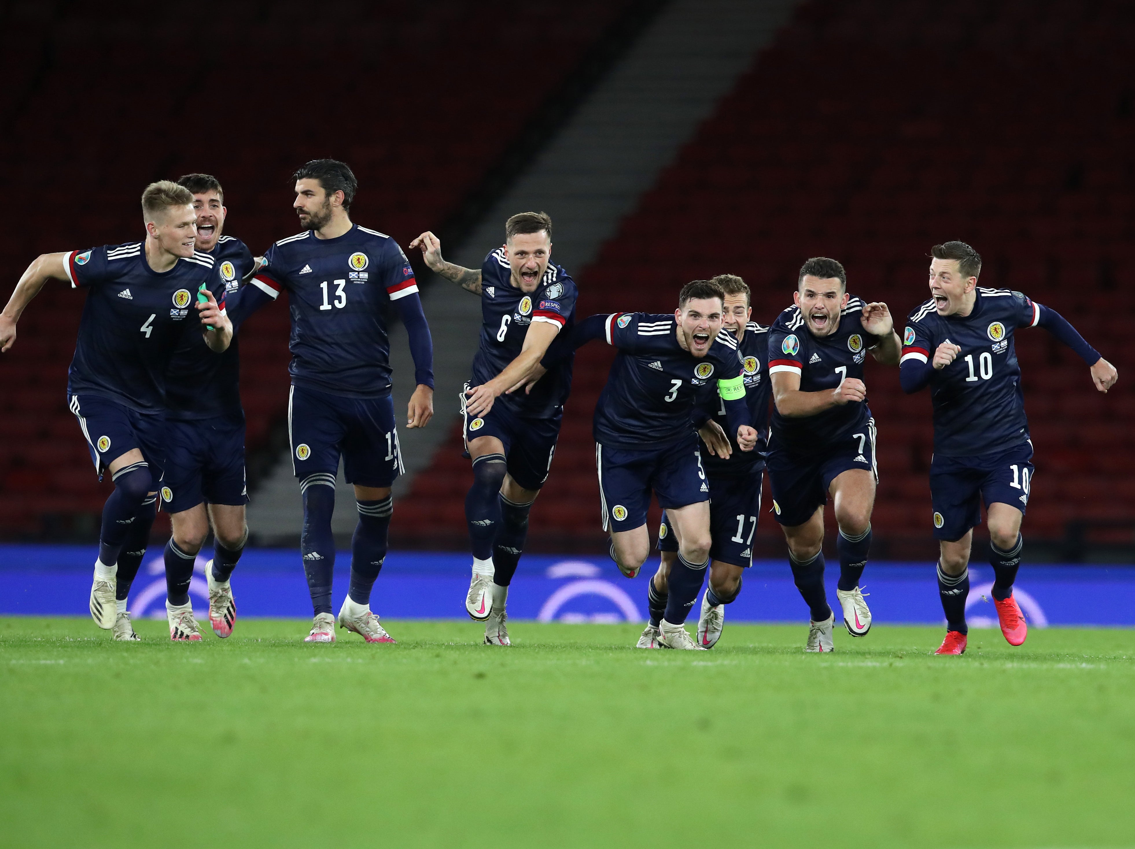Scotland players celebrate their dramatic victory