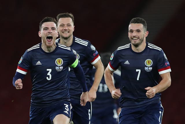 Scotland celebrate after winning the shoot-out