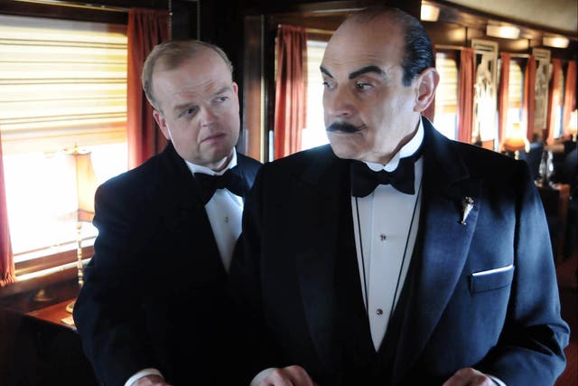 <p>David Suchet as Poirot (right) and Toby Jones as Samuel Ratchett in ‘Poirot: Murder on the Orient Express’ (2010)</p>