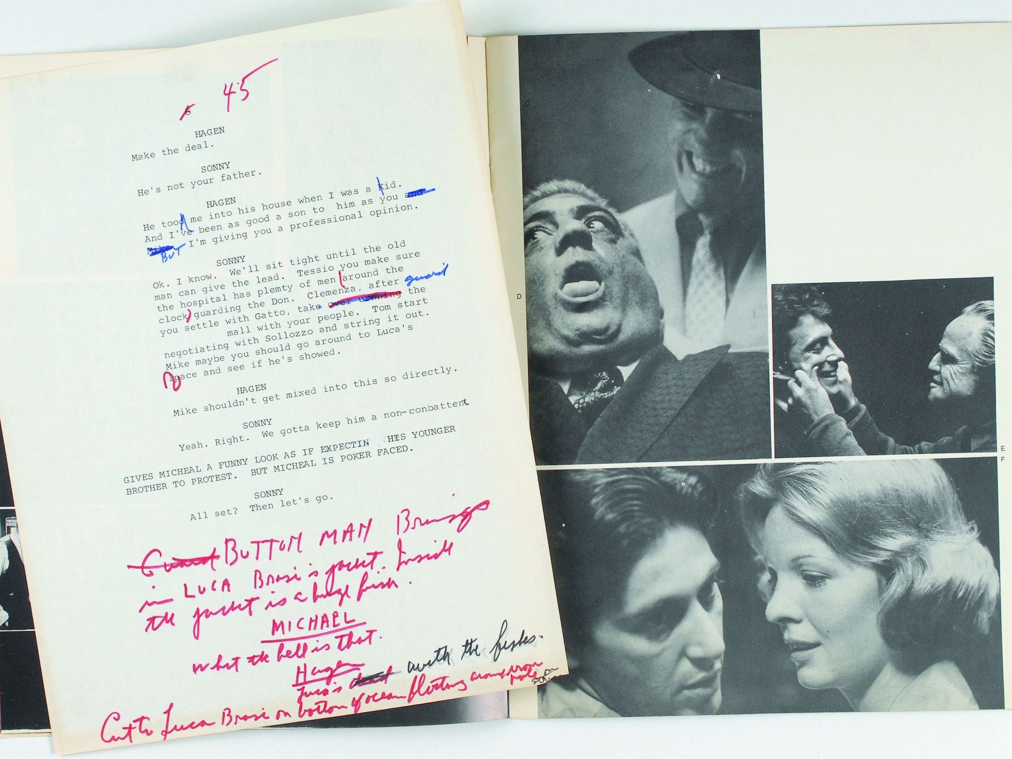 Puzo’s own annotations scrawled on early screenplay drafts for director Francis Ford Coppola