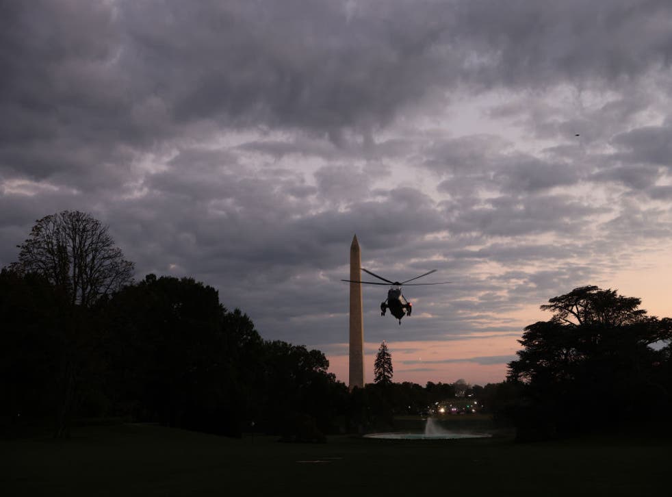 US Marine One returns President Donald Trump to the White House from Walter Reed National Military Medical Center 