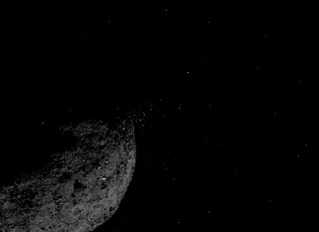 This view of asteroid Bennu ejecting particles from its surface on January 19 was created by combining two images taken on board NASA’s OSIRIS-REx spacecraft