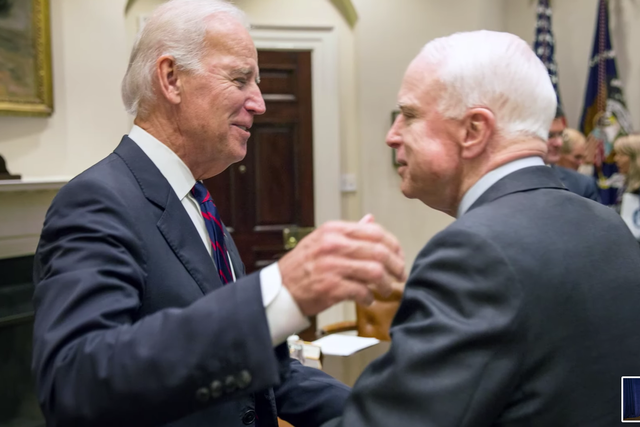 Joe Biden and John McCain, pictured in the new campaign ad