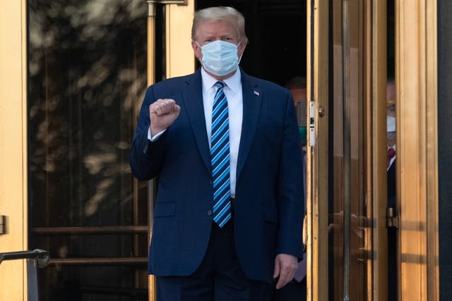 Donald Trump walks out of Walter Reed Medical Center in Bethesda, Maryland before heading to Marine One