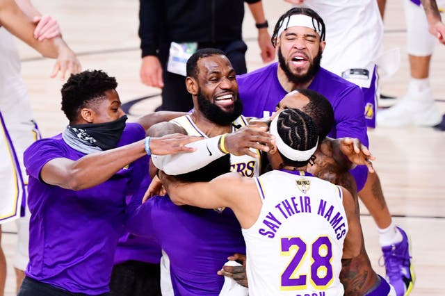 <p>File image: LeBron James of the Los Angeles Lakers celebrates with Quinn Cook</p>